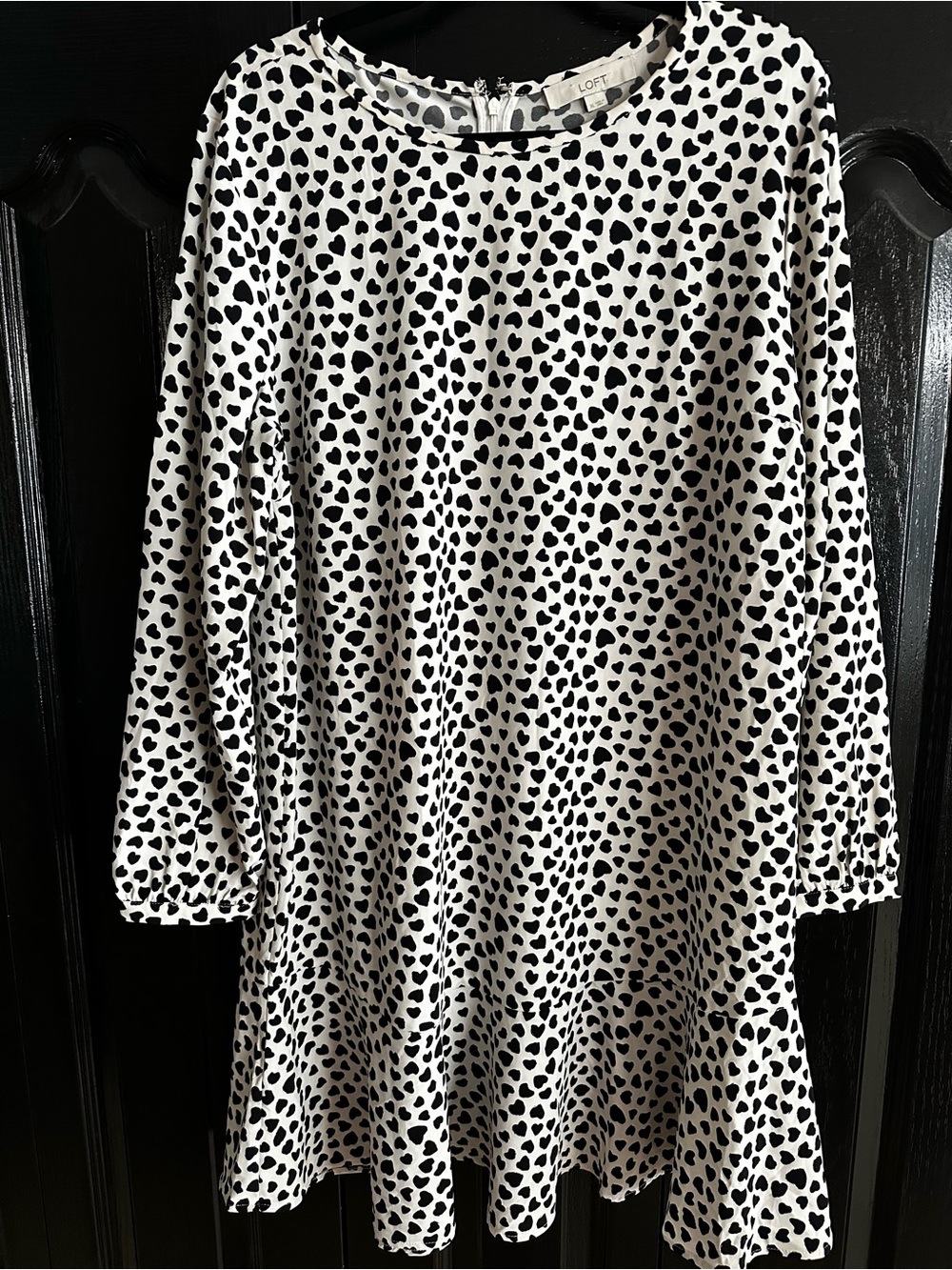 LOFT Black and White Heart Print Swing Top